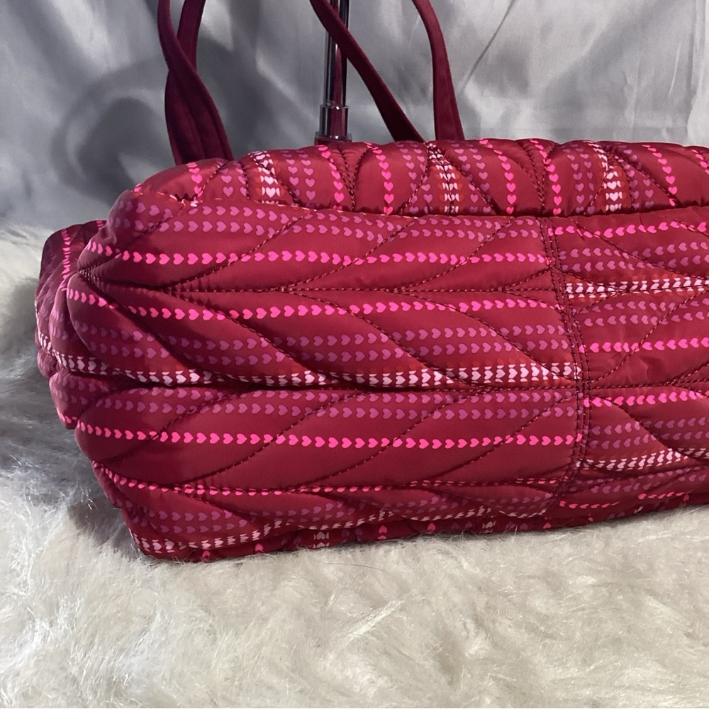 Kate Spade Nylon Red Heart Striped Satchel Shoulder Bag EUC - Picture 10 of 14